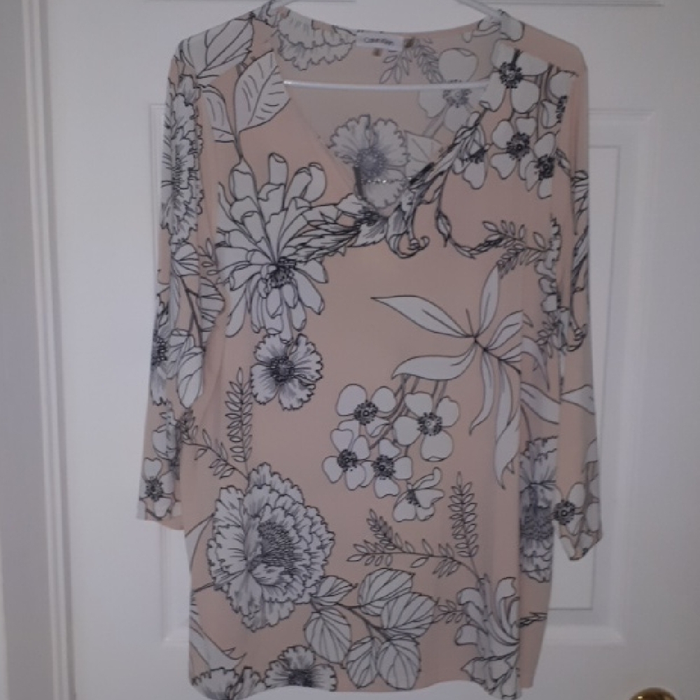 Liz Claiborne Pink Graphic 3/4 Sleeve Blouse